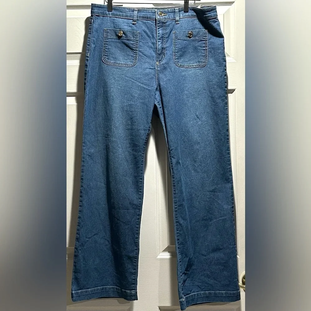 Michael Kors Womens Med Dark Wash Wide Leg Jeans Size 16 Flat Front Pockets
